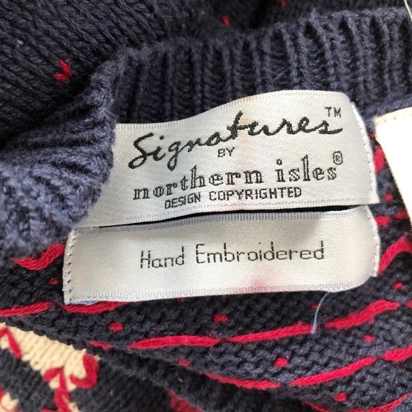 Adorable Vintage Crochet Hand Knit Embroidered Apple Heart Fair Isle Sweater - S - Picture 6 of 10